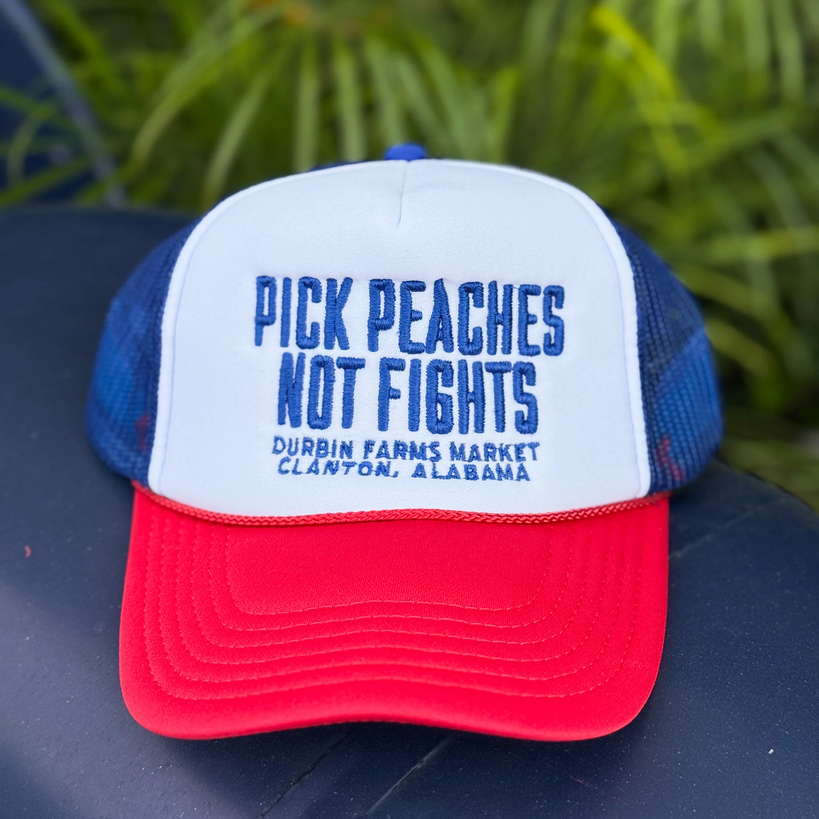 Blue, White, & Red Pick Peaches Not Fights Foam Trucker Hat