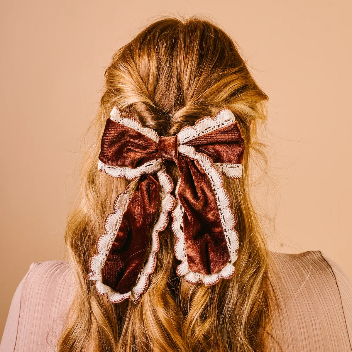 Brown Velour Hair Bow - Image 2