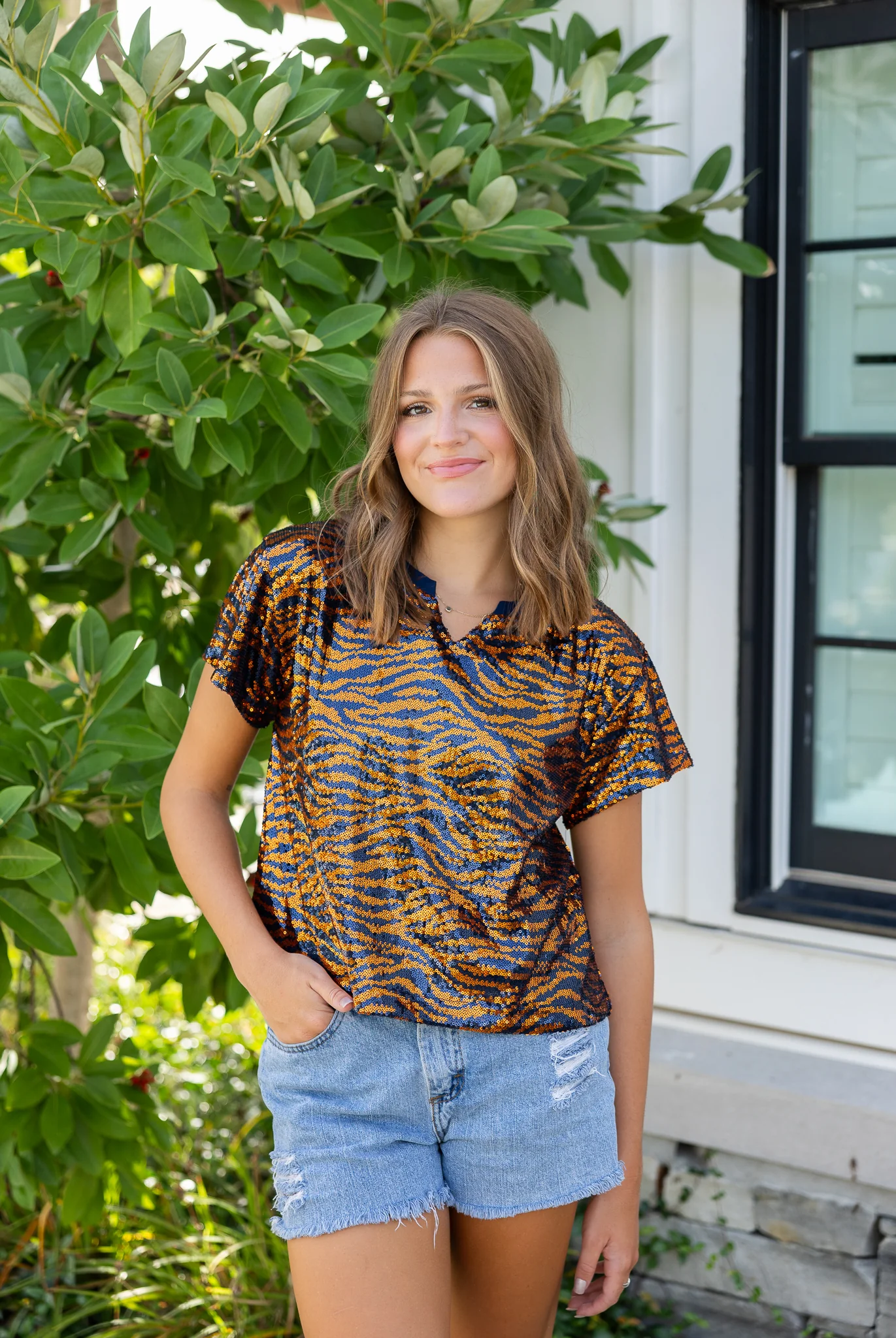 Diane Top | Navy & Orange - Image 2