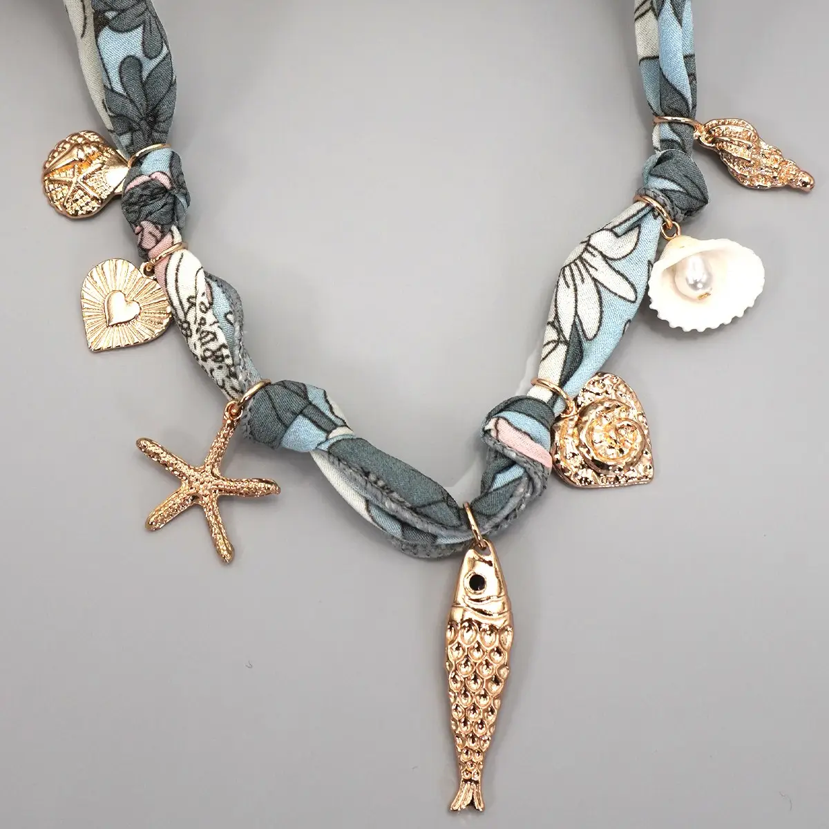 Fish Heart Seashell Charm Scarf Necklace - Image 2