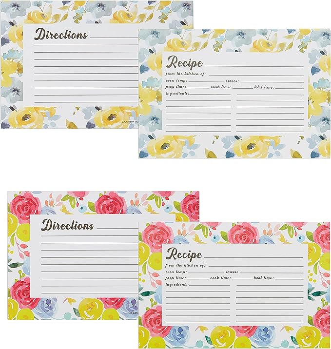 Floral Double Sided Recipe Card Set