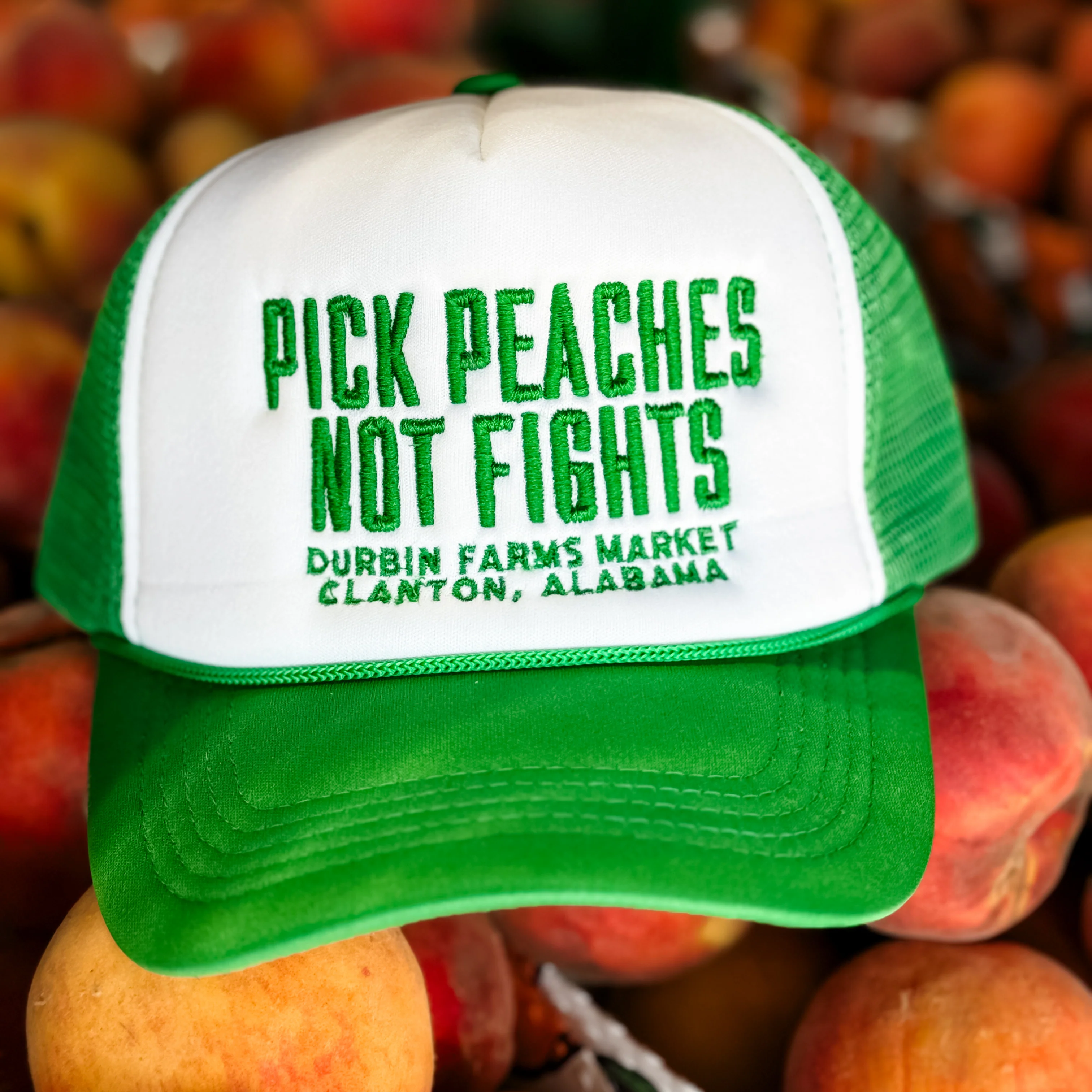 Green & White Pick Peaches Not Fights Foam Trucker Hat - Image 2