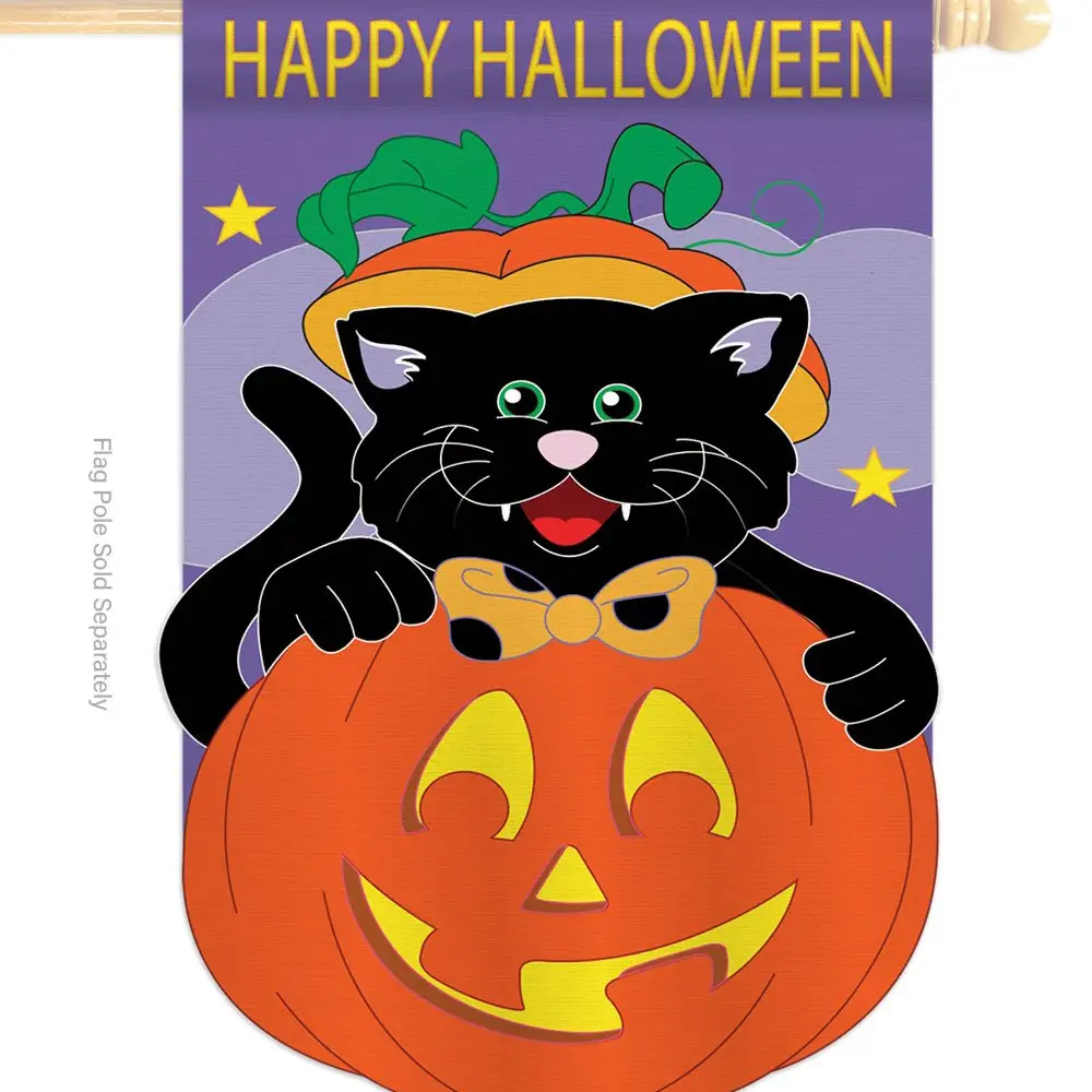 Happy Halloween Black Cat House Flag